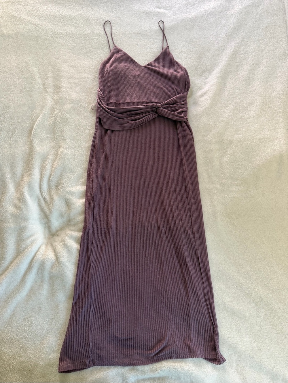 Express Mauve Ribbed Twist-Front Midi Dress